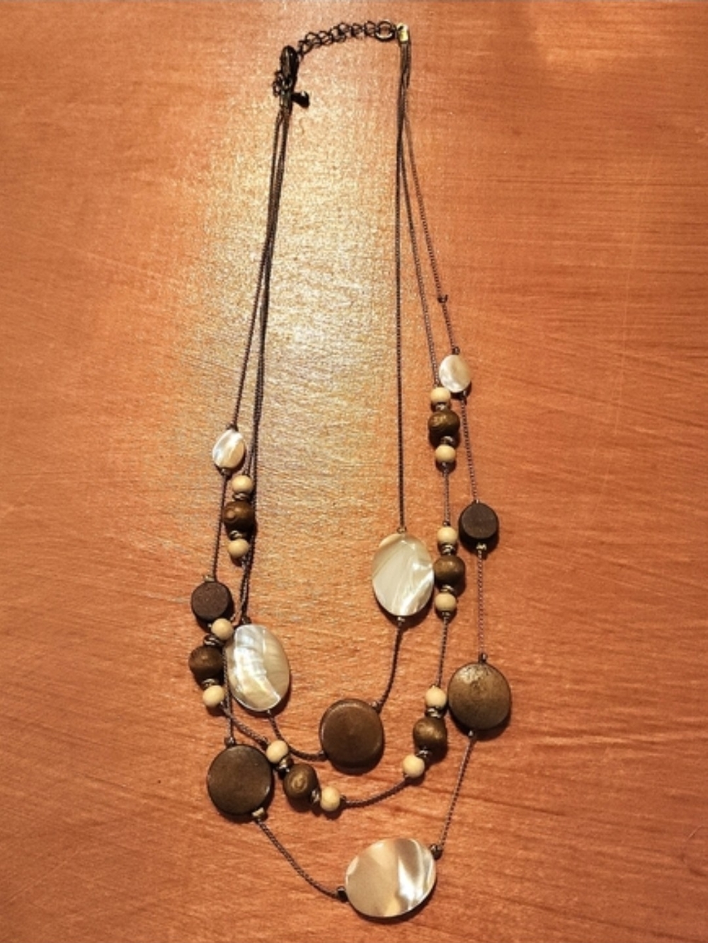 Layered Mother Of Pearl & Wood Beaded Necklace - Women Jewelry